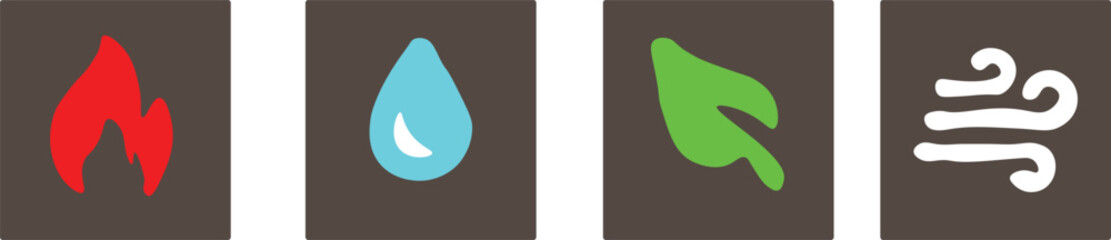 Four Elements Icons Fire Water Earth Air flame drop