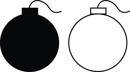 Black and white bomb icons with fuses explosion danger