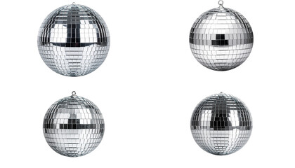 Illustration of glowing disco ball with reflection in mirror isolated on white background
