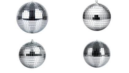 Illustration of glowing disco ball with reflection in mirror isolated on white background