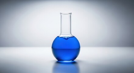 Elegant Single Flask Containing Blue Solution on Minimal Modern Laboratory Background