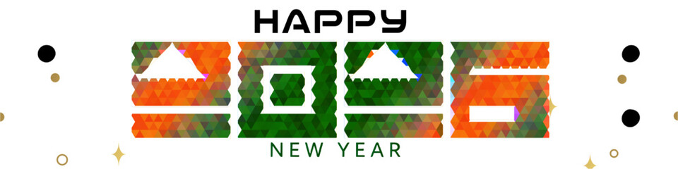 colorful geometric 2026 new year illustration on transparent background with golden stars - vector stock.