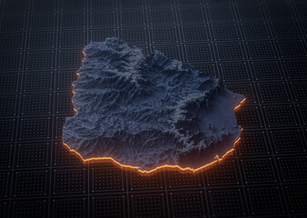 Illuminated Uruguay Data Map Highlighting Geographical Features Neon Glow Light 3D Illustration