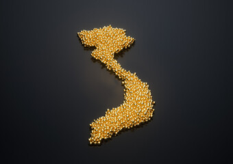 Vietnam Map Made Of High Quality Premium Golden Shiny Metallic Beads Or Balls 3D Illustration