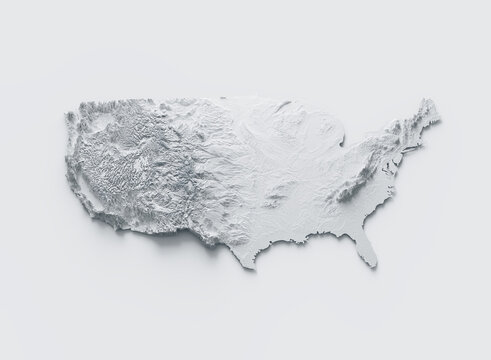 USA Map Gray And White Shaded Relief Textured Map On White Background 3D Illustration