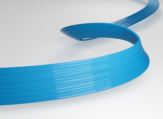 Dynamic blue abstract ribbon flowing gracefully on a clean white background. 3D illustration