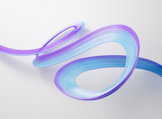 Dynamic abstract flowing ribbon with blue and purple gradients. 3D illustration