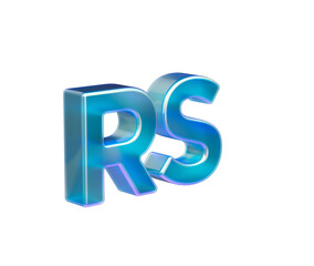 3D Shiny iridescent RS currency symbol in cool blue tones with soft glow and depth, 3D Illustration