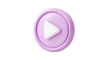 A glossy purple play button with a white triangle symbol rendered in 3D for a modern digital interface