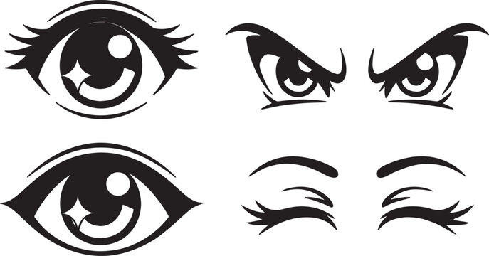A striking compilation of expressive eyes, each uniquely designed to convey a range of emotions, from playful to fierce, these eyes capture the essence of human feeling and expression