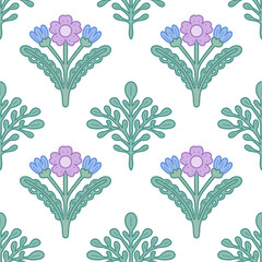 Hand Drawn Floral Seamless Pattern in Pastel Colors