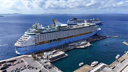 cruise ship anchored at port in Mykonos, Greece in the Aegean Sea © michael