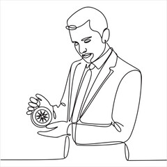 Continuous line art of a businessman with a compass, symbolizing strategic direction, future planning, and professional guidance