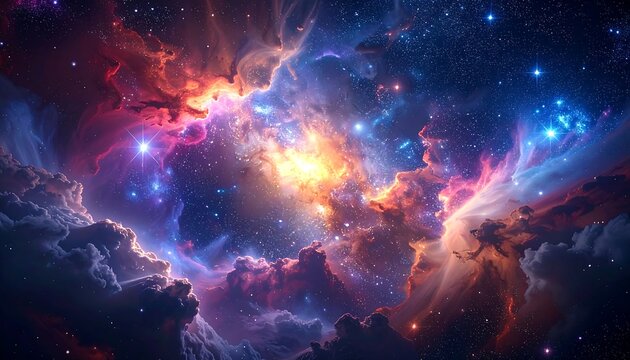 Colorful nebula with stars filling cosmic space - Powered by Adobe