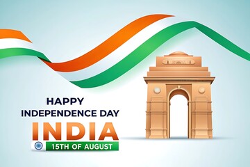 Happy independence day india 15th august celebration with indian flag colors and iconic india gate monument