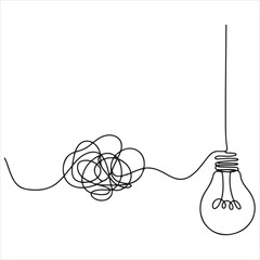 Unraveling Complexity Single-Line Drawing of a Lightbulb Emerging from Tangled Lines