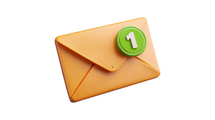 A 3D orange envelope icon with a green notification bubble showing the number one for a single unread message