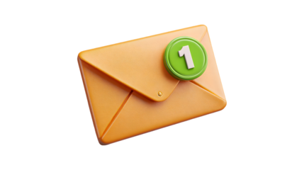 A 3D orange envelope icon with a green notification bubble showing the number one for a single unread message