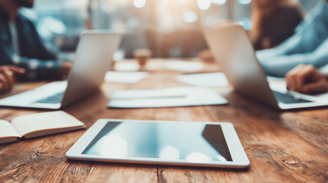 A tablet, presentation slides