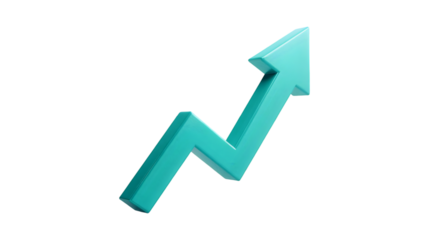 A glossy teal arrow trends upward representing growth progress and success