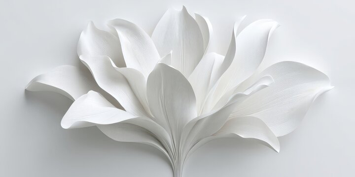 Una flor de papel blanco emerge de una pared lisa y clara, creando un efecto tridimensional y elegante.
