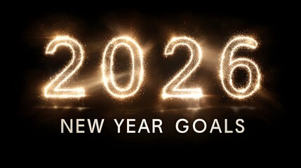Sparkling 2026 new year goals design on a black background representing future aspirations and resolutions for the upcoming year ahead concept