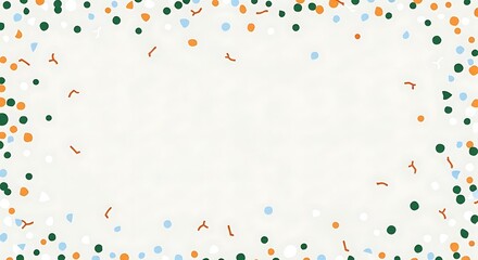 Festive abstract background with scattered colorful confetti creating a vibrant border around a blank cream space for text
