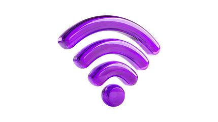 A shiny purple three dimensional wireless internet signal icon with a glossy glass texture on a black background