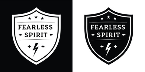 Fototapeta premium Fearless spirit logo with lightning bolt, presented in both black and white versions for versatile design applications