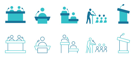 Business Conference Icon Set. Conference Call, Presentation, Business Conference, Group Discussion. Vector and illustrator