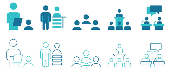 Coaching Icon set. leadership, skill, mentor, guide, teach. Vector and illustrator