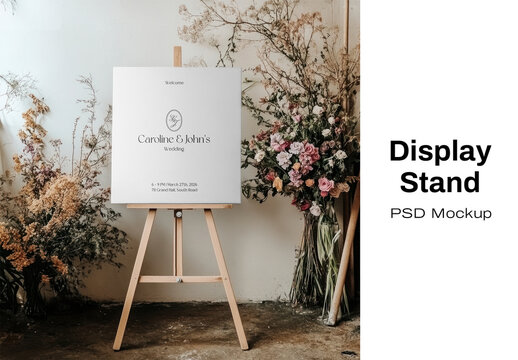 Elegant Wedding Display Stand Sign Mockup Psd