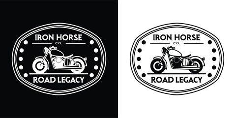 Obraz premium Vintage iron horse road legacy motorcycle emblem, black and white design, suitable for apparel and branding