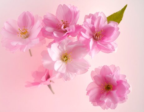 Softly lit cluster of cherry blossom flowers, with delicate pink petals, against a subtle gradient background - Powered by Adobe