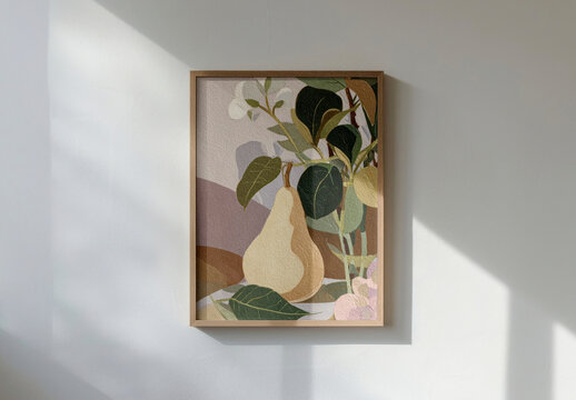 Minimalist Pear Art Frame Mockup In Sunlight Psd