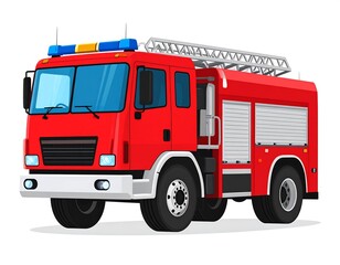 A brightly colored, detailed illustration of a fire truck in profile view