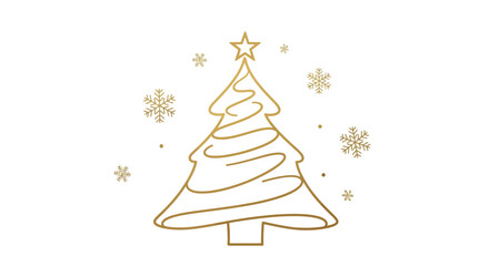 Obraz premium Create a warm holiday greeting with this simple yet elegant gold Christmas tree and snowflakes, perfect for invitations, cards, and festive social media posts