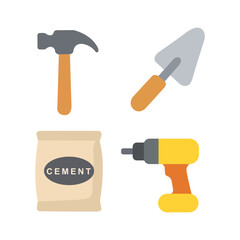 A collection of simple cartoon tools representing construction, building, and DIY materials.