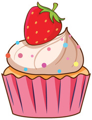 Strawberry Cupcake with Sprinkles Vector Illustration