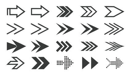 Arrow collection diverse shapes and styles for direction and navigation vector