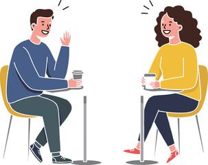 Casual conversation vector illustration, man and woman talking, coffee break, social interaction, friendly meeting, indoor scene, flat design, modern lifestyle