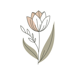 Minimalist Floral Line Art with Soft Pastel Beige and Green Colors