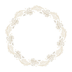 Elegant gold leaf circle. Minimal botanical frame with curved line decoration