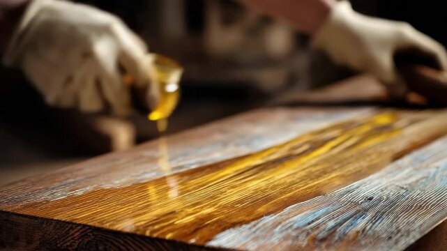 Restoring wood finish with careful application of varnish during afternoon workshop session to enhance natural beauty of the surface