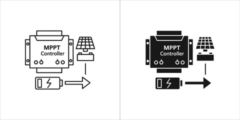 Black and white icon set of a mppt controller © RafikulStock