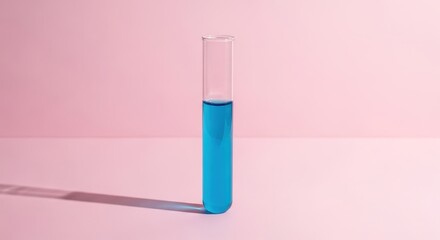 ransparent Test Tube with Blue Liquid on Clean Flat Scientific Surface