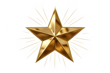 Gold star award for excellence, achievement, success, quality rating, and winning, isolated on transparent background