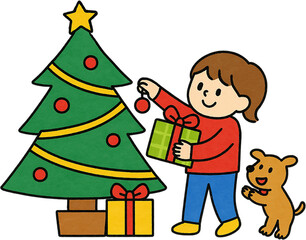 Christmas Party Santa Rudolph Snowman Tree Winter Scenery