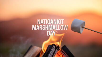 Marshmallow being roasted over a campfire at sunset