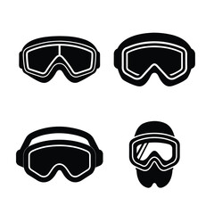 Ski Goggles Silhouette Icons Collection for Winter Sports and Safety
